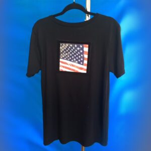 American flag graphic on black tee