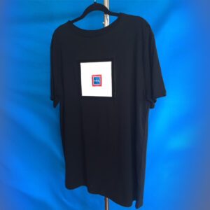 Black t-shirt with square logo design