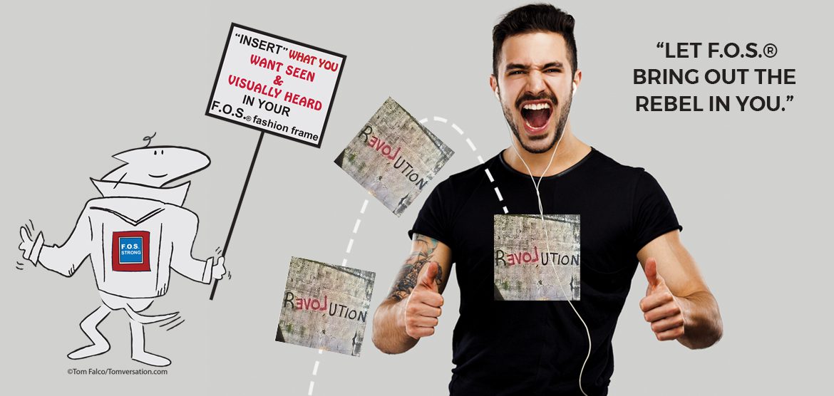 Cartoon and man with motivational signs