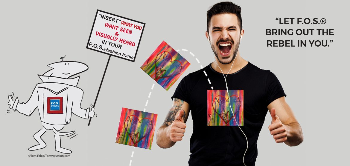 Cartoon character and man with artwork