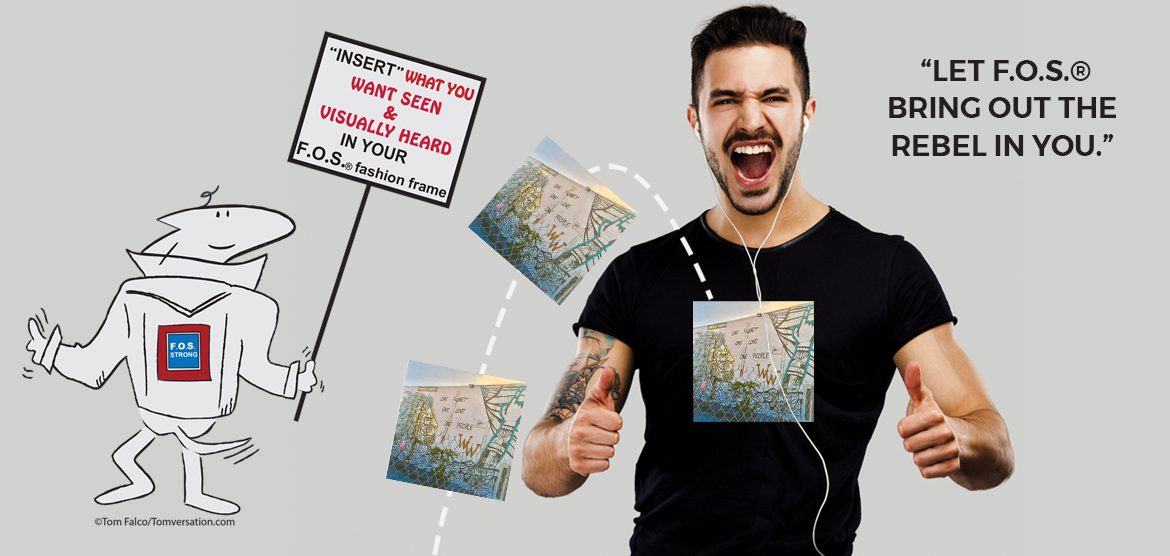 Cartoon and man with headphones