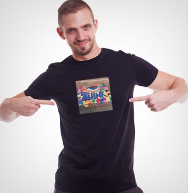 Smiling man wearing a black T-shirt